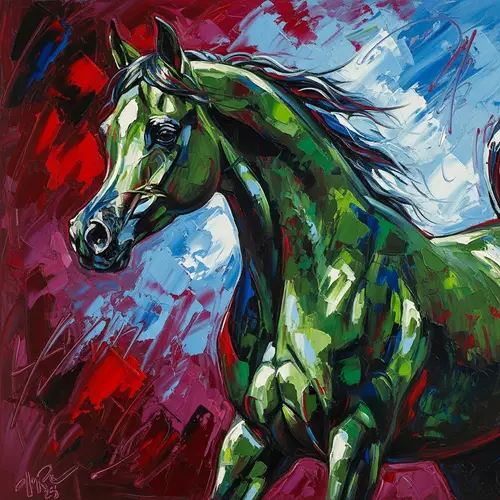 Vibrant Abstract Oil Painting of an Arabian Horse