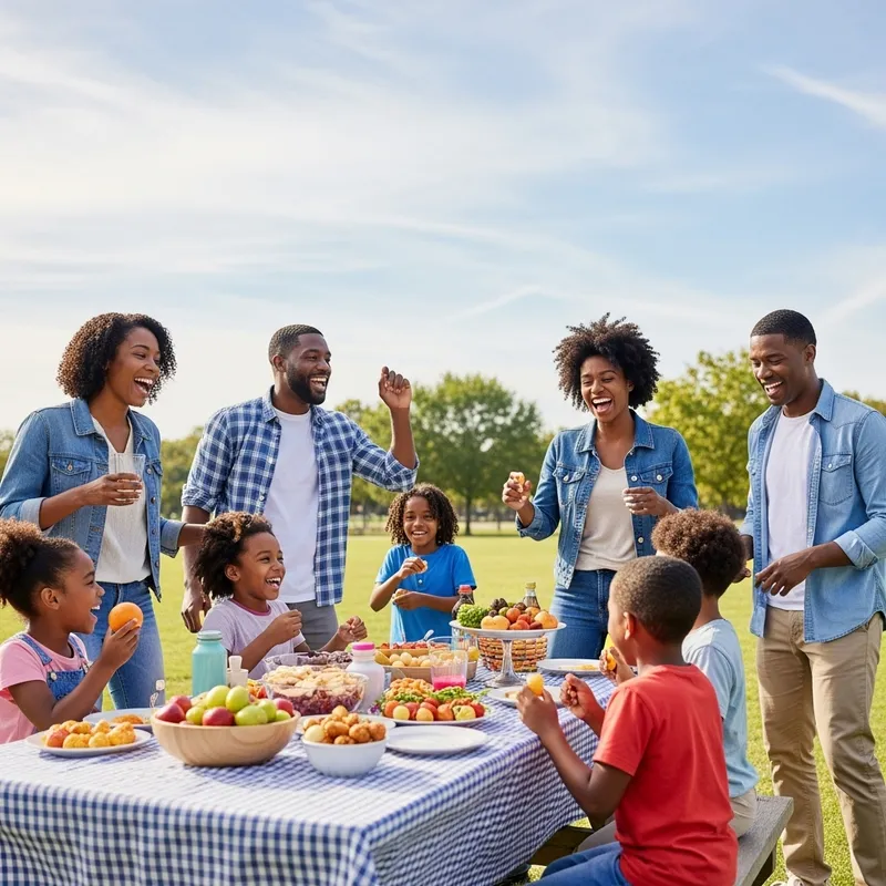 Black Family Celebrating Park Party | Fun with Food, Music & Games