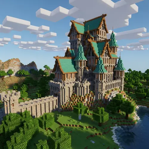 Detailed Minecraft Castle with Modern Medieval Walls