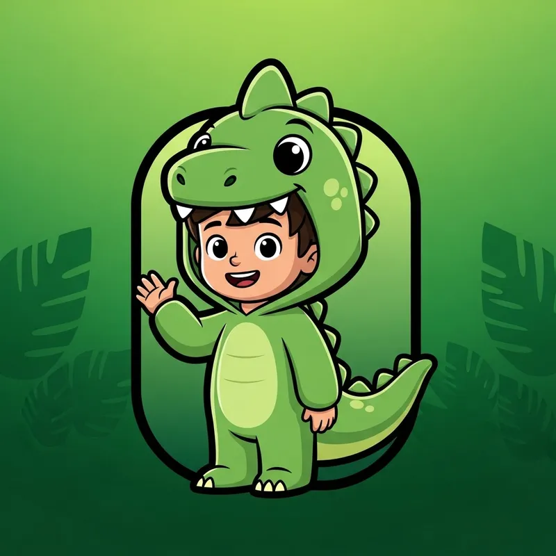Boy in Dinosaur Costume on Green Background