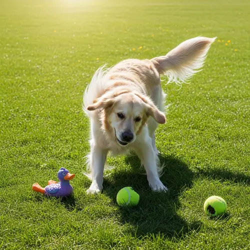 Amusing Golden Retriever Plays Happily in Sunny Field