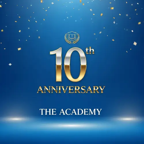 10th Anniversary Academy Celebration on Blue Background