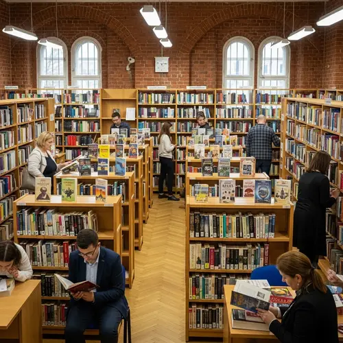 Traditional European Public Library in Small Polish Town