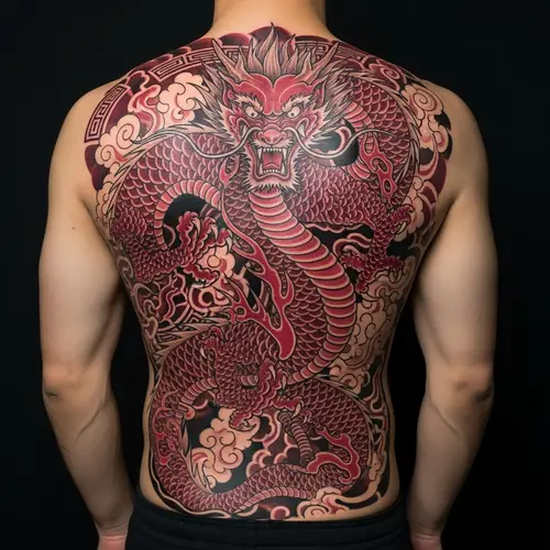 Dragon Tattoo Design in Rich Red Ink