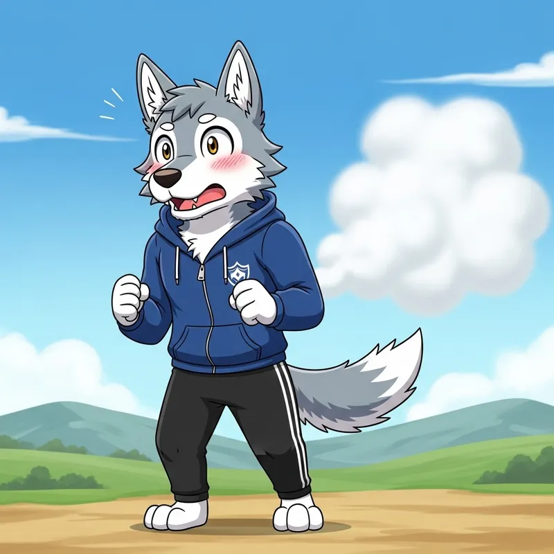 Anime Style Wolf Character Farting White Gas - Comical Illustration