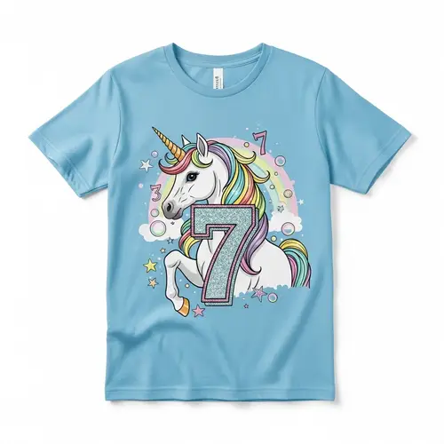 Unicorn T-Shirt with Number 7 - Trendy Apparel