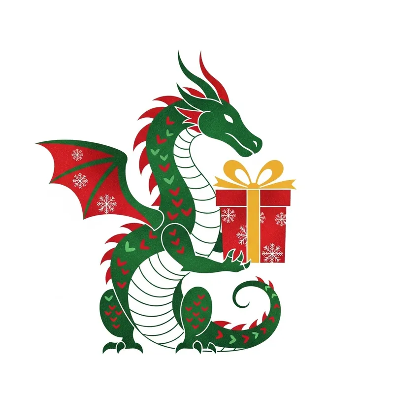 Christmas Dragon with Gift | Minimalistic Festive Design