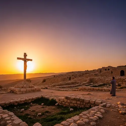 Ancient Landscape in Israel: Crucifixion Scene at Sunset