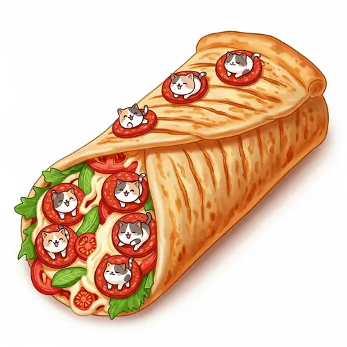 Pepperoni Pizza Shawarma with Cute Cat Toppings