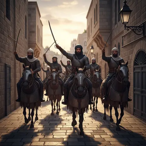Realistic Muslim Army on Horseback in Jerusalem
