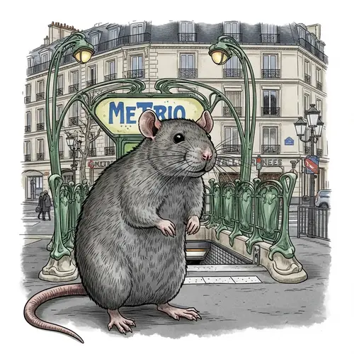 Large Rat at Parisian Metro Stop: Curious and Unique View