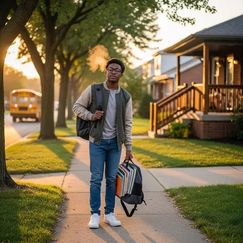 Young African Student Heading Home After School