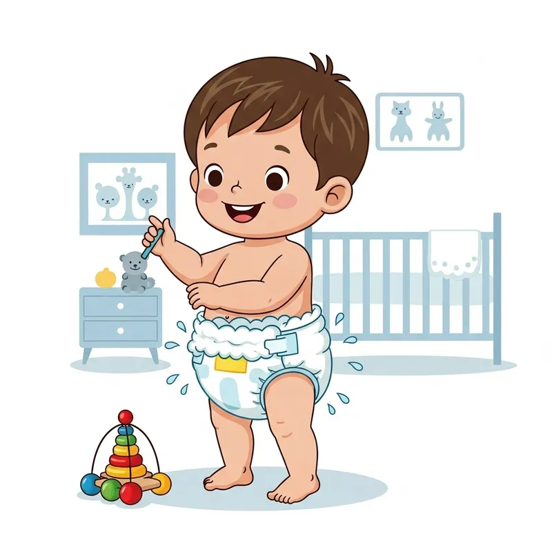 Toddler Peeing in Diaper - Messy Playtime in Nursery