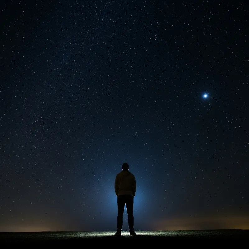Solitary Hispanic Man Under Starlit Night Sky Solitary Hispanic Man Under Starlit Night Sky