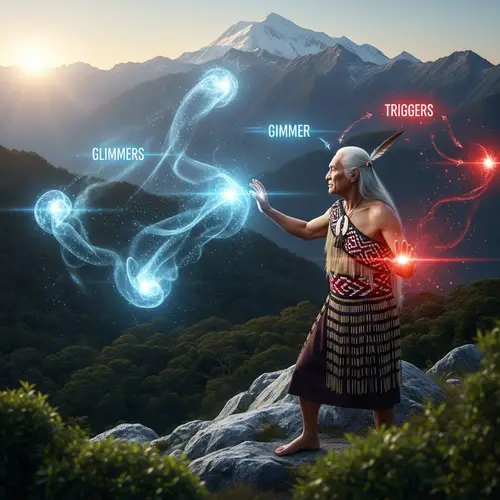 Maori Tohunga Ngatoroirangi in Lush New Zealand Forest at Sunrise