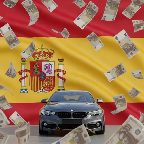 Flag of Spain Car Photo with Money Rain | Website