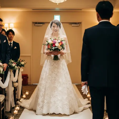 Elegant White Wedding Bride Walking Down Aisle