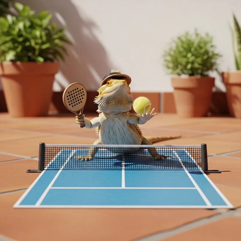 Bearded Dragon Playing Paddle Tennis - Cute Reptile Activity