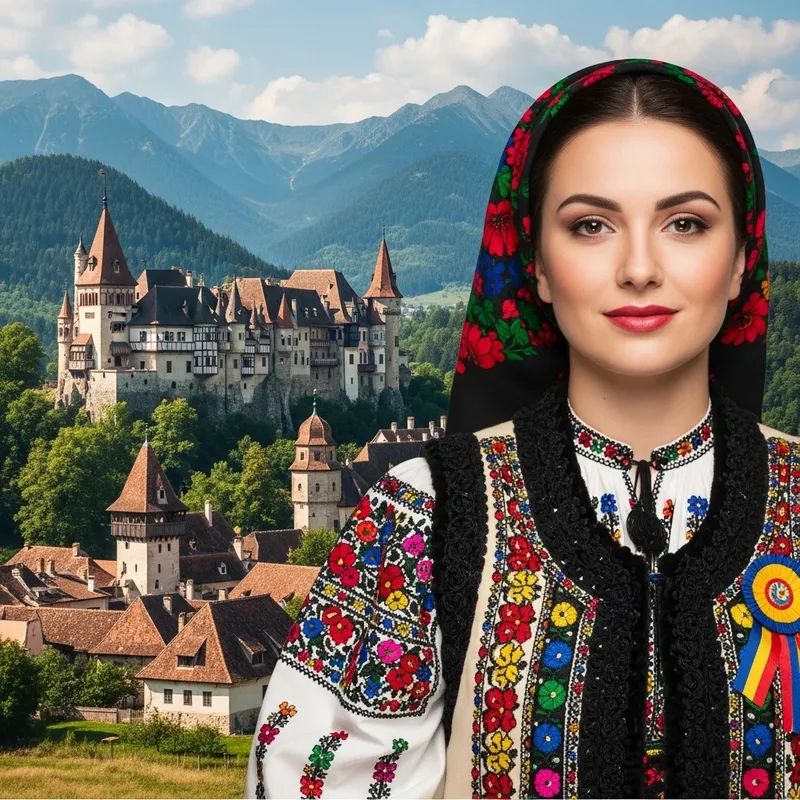 Romanian Woman in Traditional Attire | Transylvania Scenic View