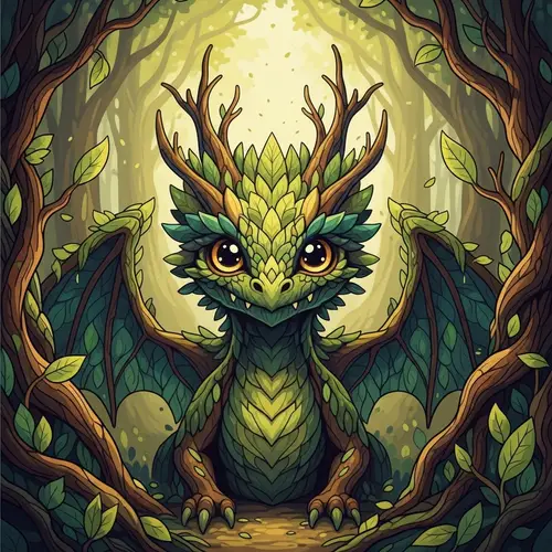 Whimsical Forest Dragon Art - Vibrant Digital Fantasy