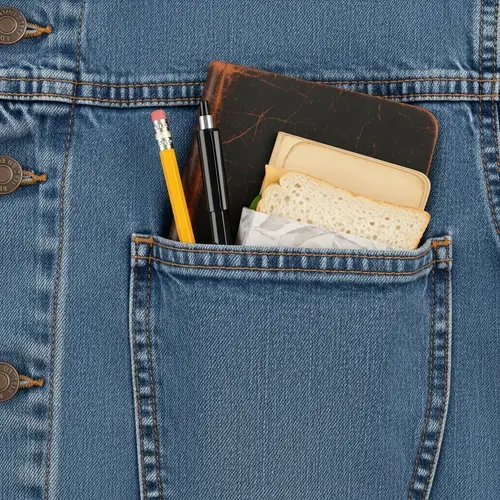 Realistic Jacket with Notebook, Pen, Sandwich & Pencil in Pocket