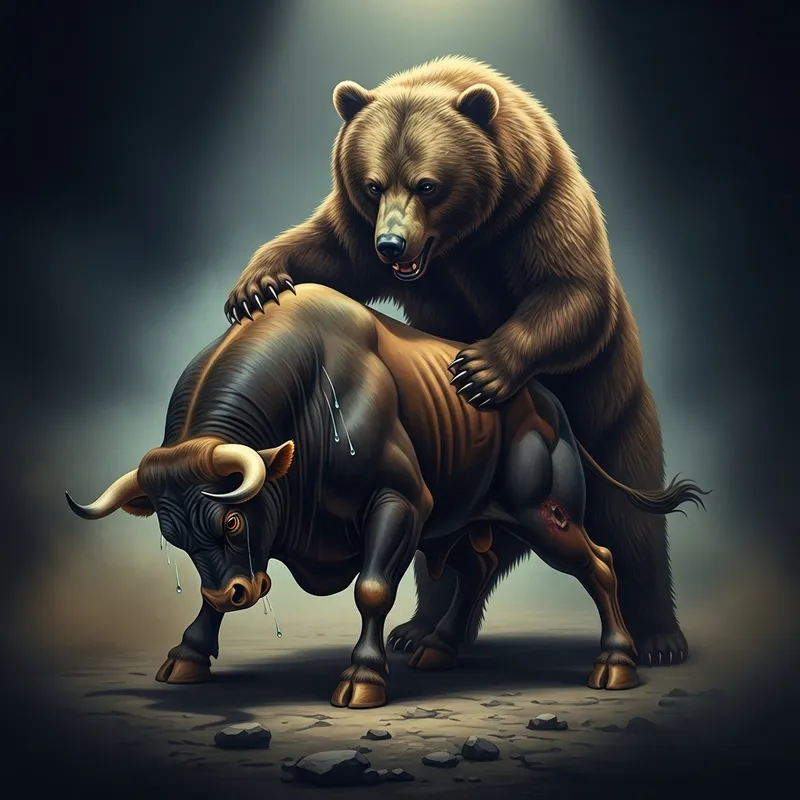 Dramatic Illustration of Bear Market Victory - Financial Art