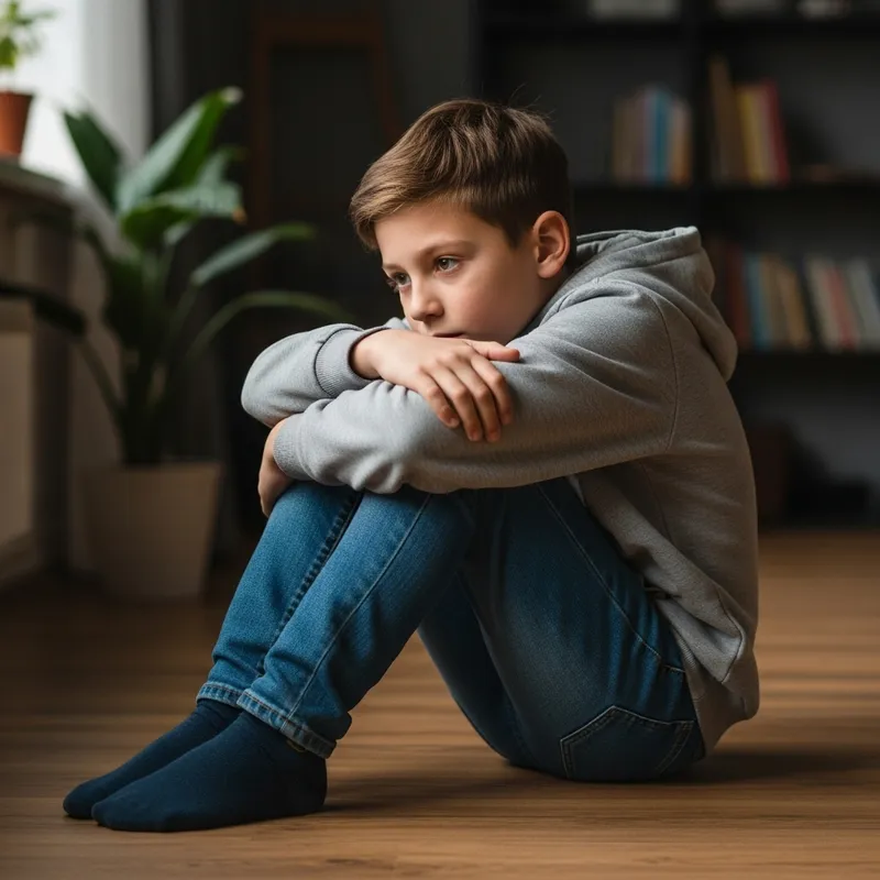 Boy Sitting with Bent Knees - Young Boy Relaxing Pose