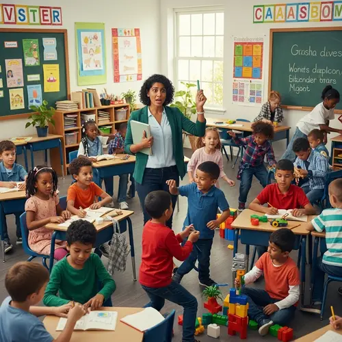 Diverse Classroom: Middle-Eastern Teacher with Energetic Children