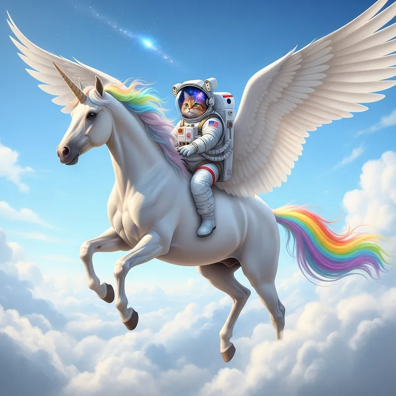 Unicorn Soaring with Astronaut Cat