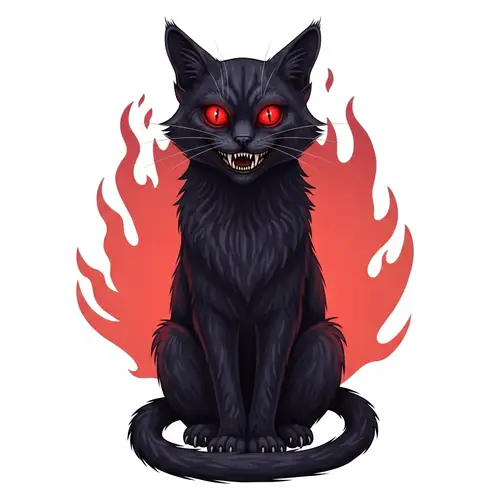 Sinister Demon Cat with Glowing Red Eyes and Sharp Teeth