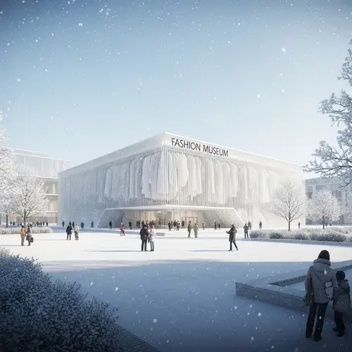 Bio-Tech Style Fashion Museum in Snow-Covered Landscape