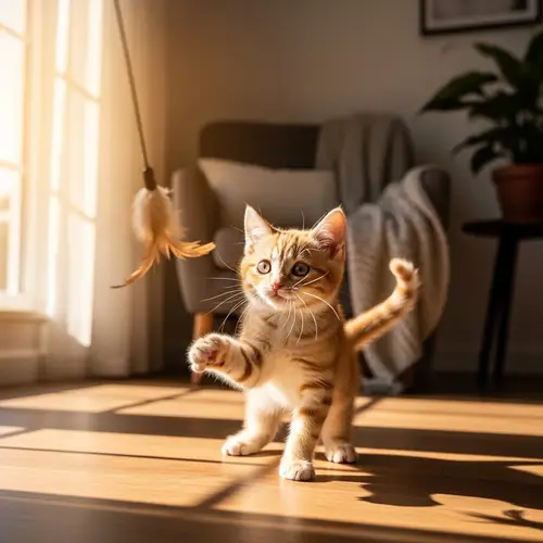 Adorable Kitten Playing with Feathered Toy | Cute Little Cat