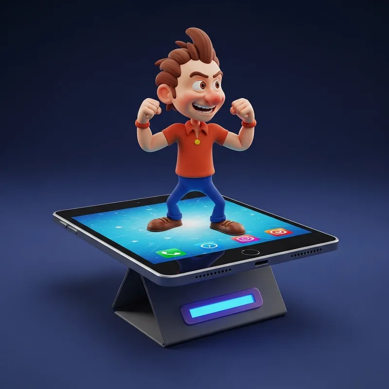 3D Pixar Style Character on Tablet - Standing Animation