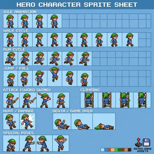 Pixel Art Game Sprite Sheet for Indie Games