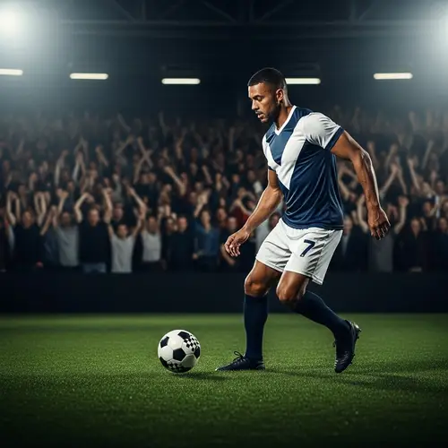 Professional Football Player Dribbling on Green Field