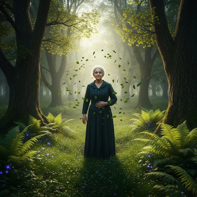 Ethereal Forest: Time-Entrapped Woman in Mystical Woodland