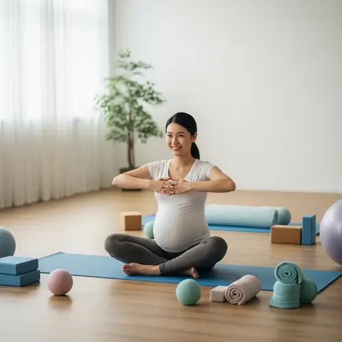 Tranquil Asian Pregnant Woman Doing Prenatal Yoga