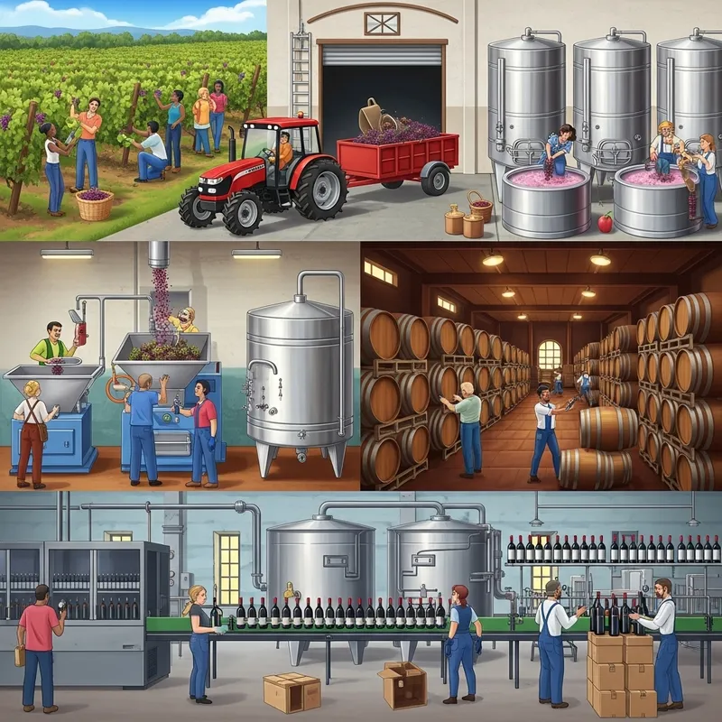 Red Wine Factory Layout: Grape to Glass Process