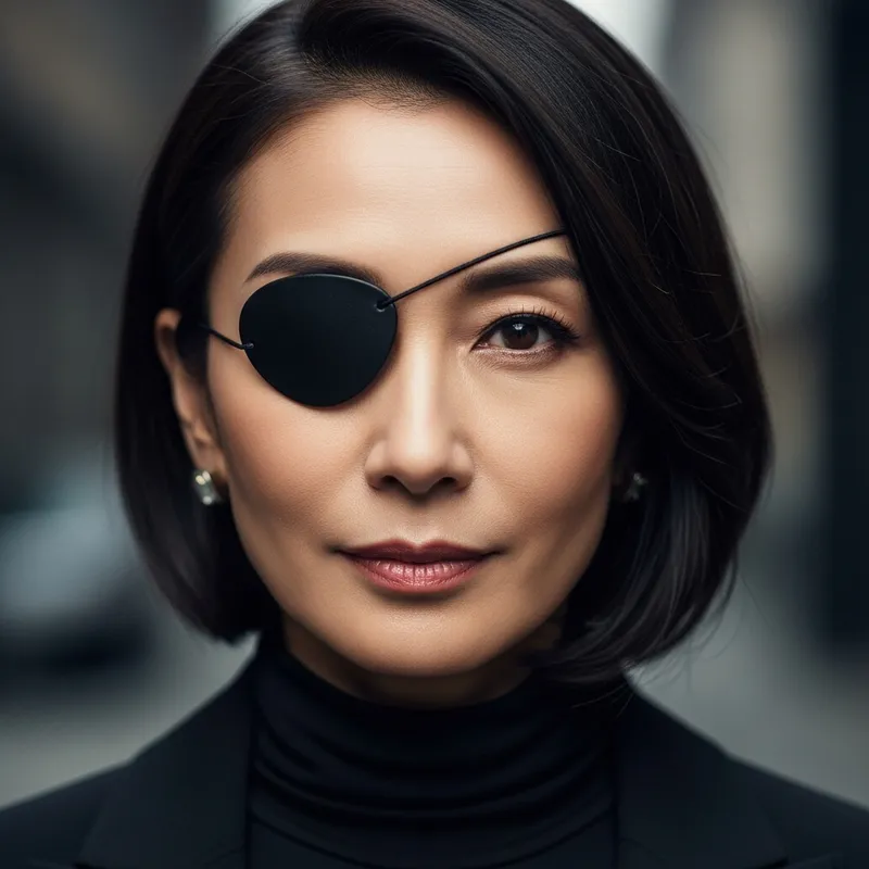 Seductive Japanese Woman with Bob Haircut and Eyepatch
