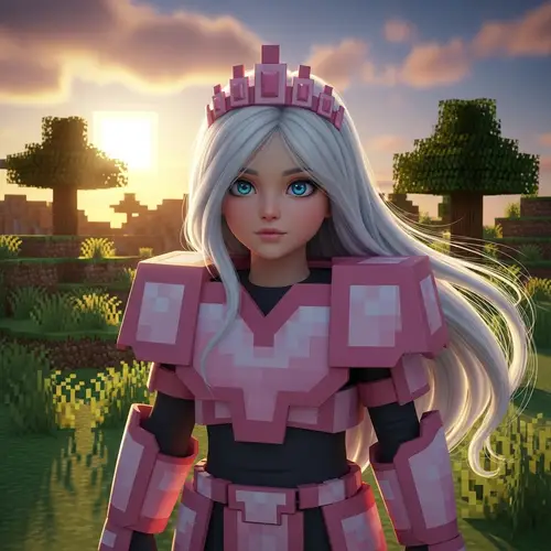 Cute Girl in Minecraft: Pink Armor & Tiara Adventure