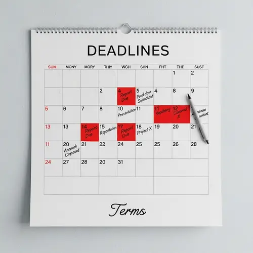 Important Deadlines Calendar | Key Dates Highlighted in Red