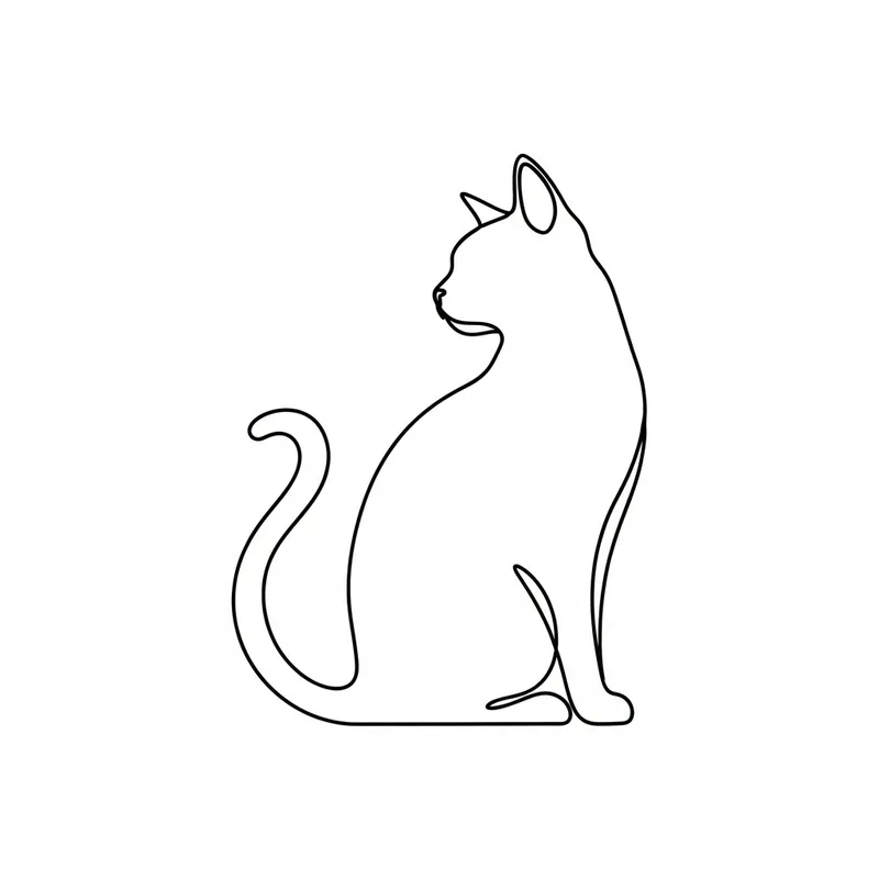 Minimalistic Cat Drawing - Single Black Line Art