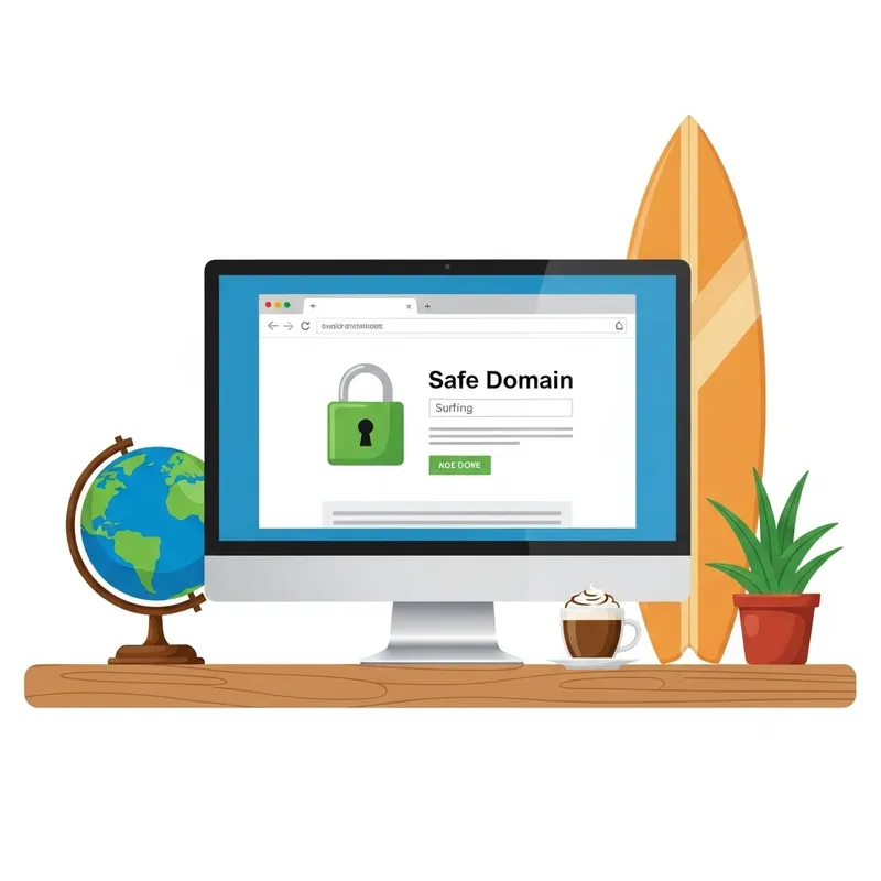 Secure Surfing, Safe Domain with Green Padlock Symbol