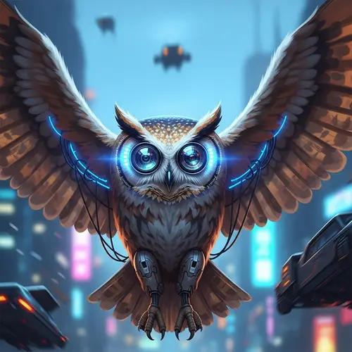 Majestic Owl with LED Lights and Camera Lens Eyes