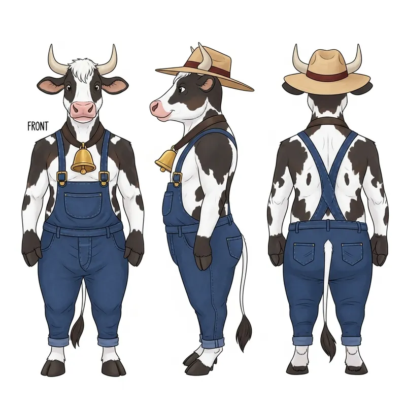 Anthropomorphic Cow Reference Sheet - Detailed Bos Taurus Character Design