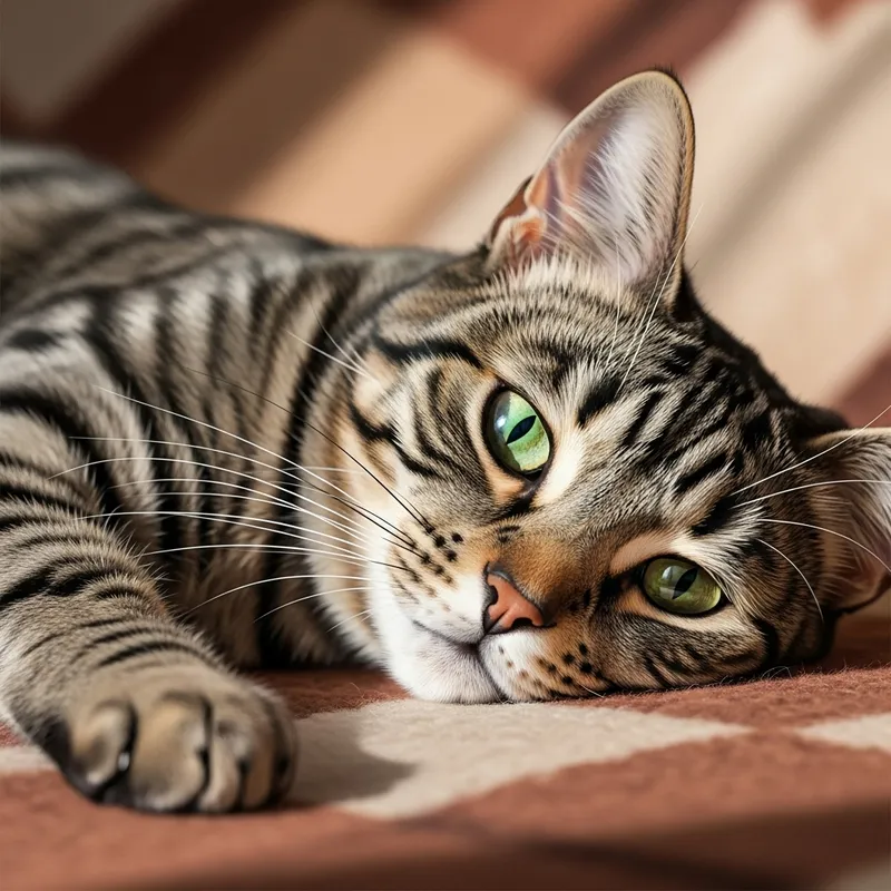 Cute Mackerel Tabby Cat Resting Serenely