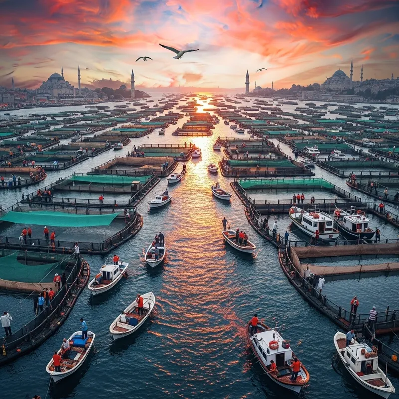 Surreal Istanbul: Vast Offshore Fish Farm Cityscape