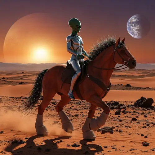 Extraterrestrial Being on Mars Riding a Horse