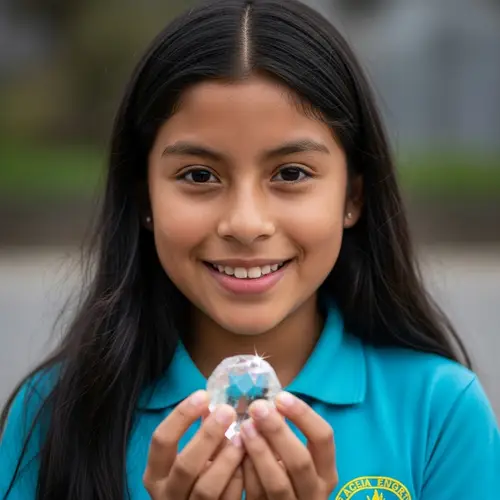 14-Year-Old Colombian Girl Smiling with Crystal | Youth & Innocence