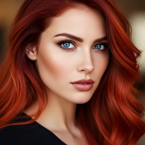Fiery Red Hair and Intense Blue Eyes - Captivating Look